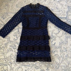 Black and blue lace mini dress